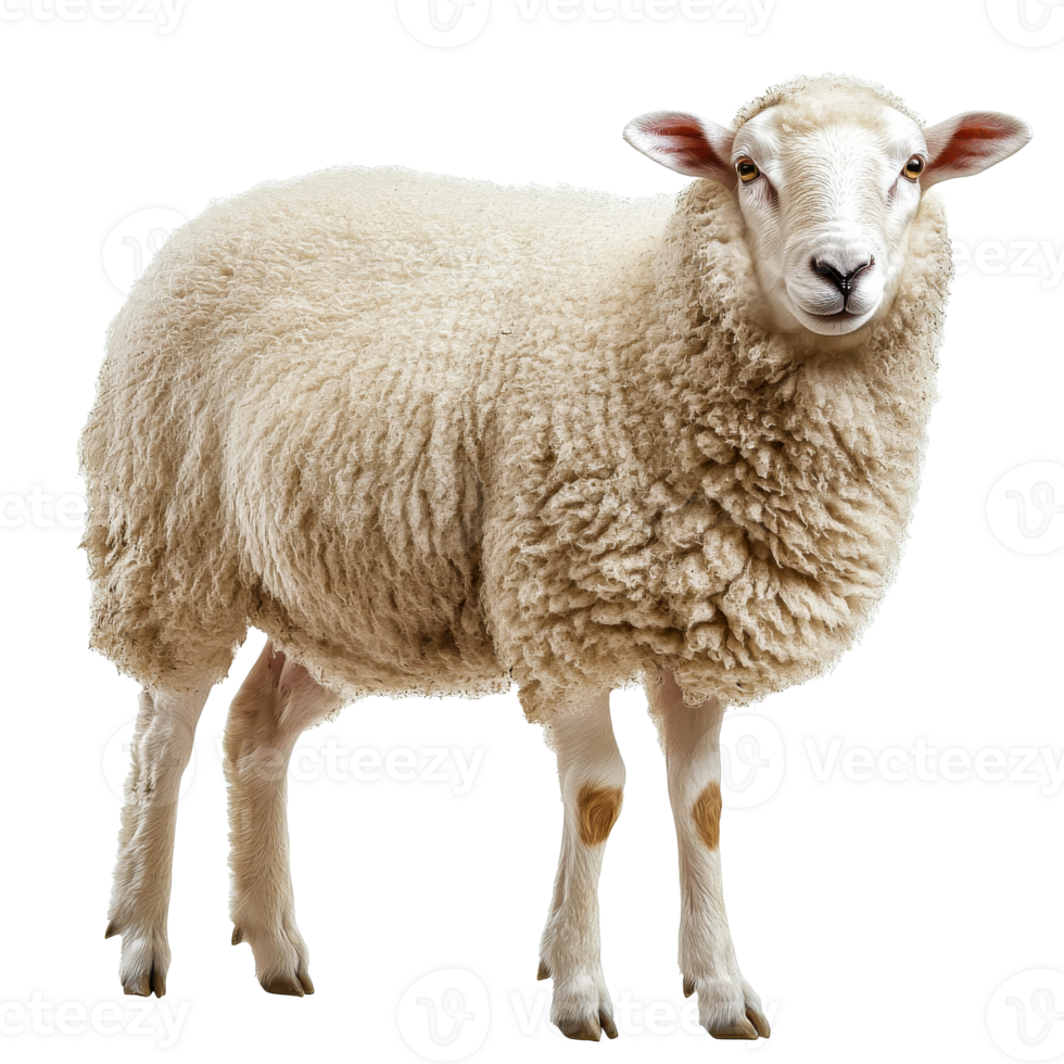 Cute sheep standing with fluffy wool fur png