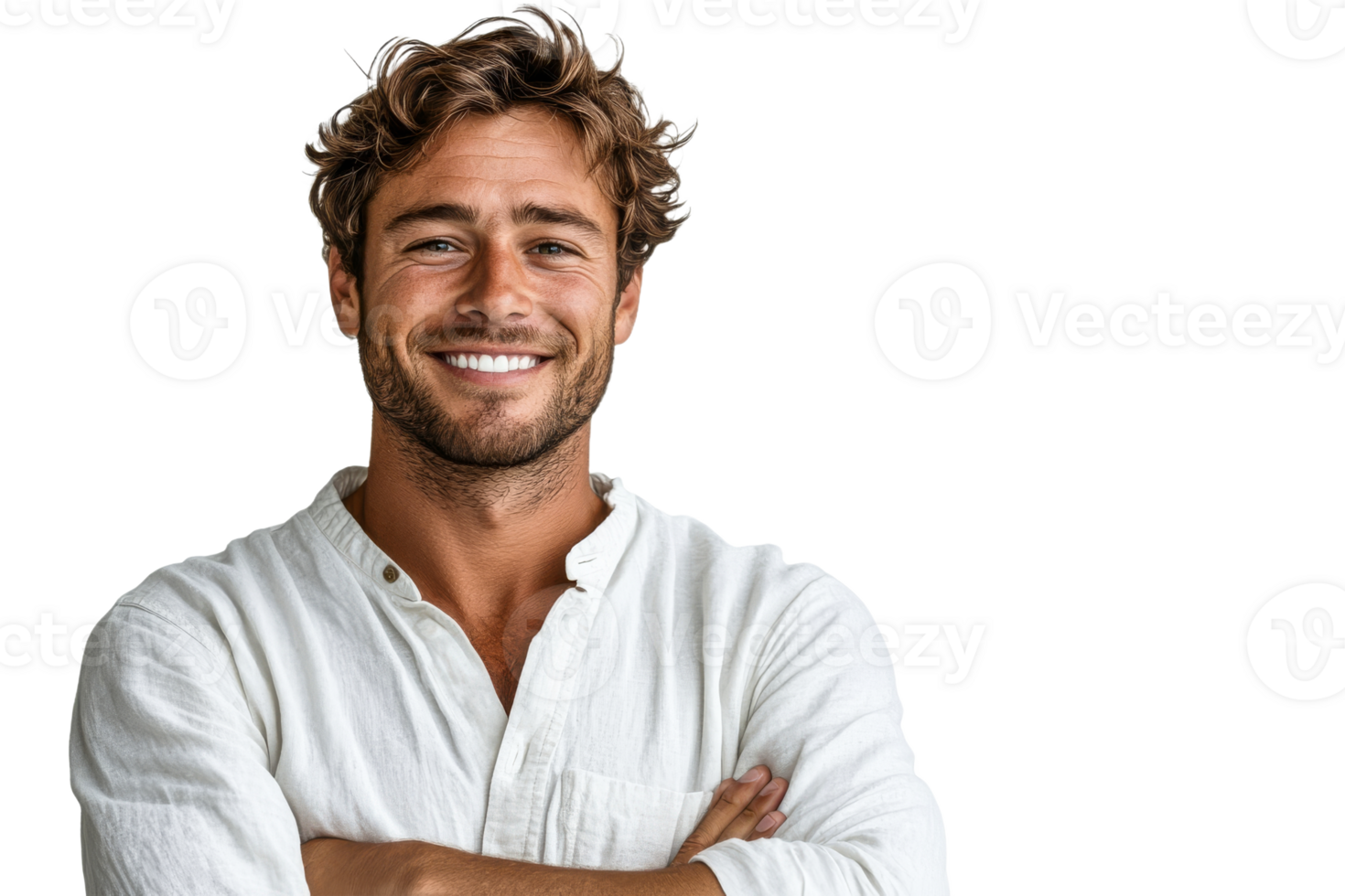 Smiling man with light shirt standing confidently png