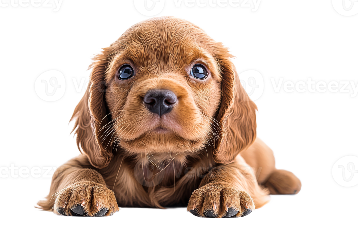 Cute puppy with big eyes lying on transparent surface png