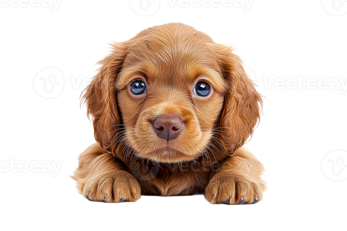 Cute dog with brown fur lying on a white surface png