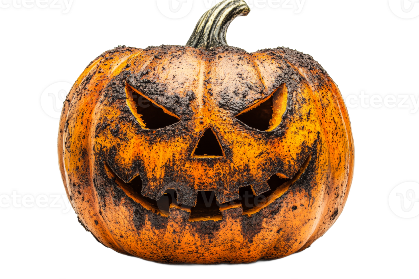 Carved pumpkin with spooky expression for Halloween png