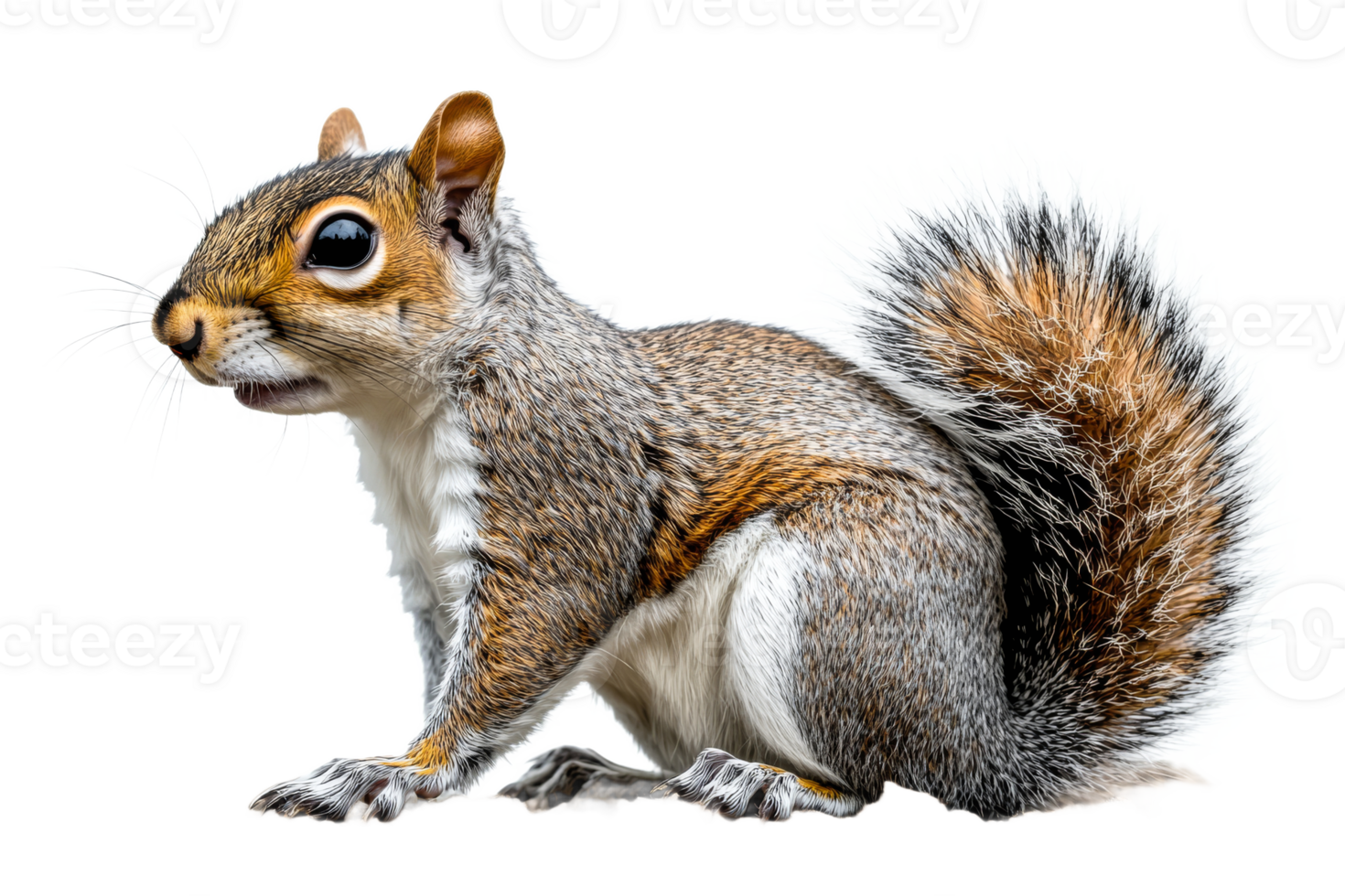 Grey squirrel with detailed fur and expressive eyes png