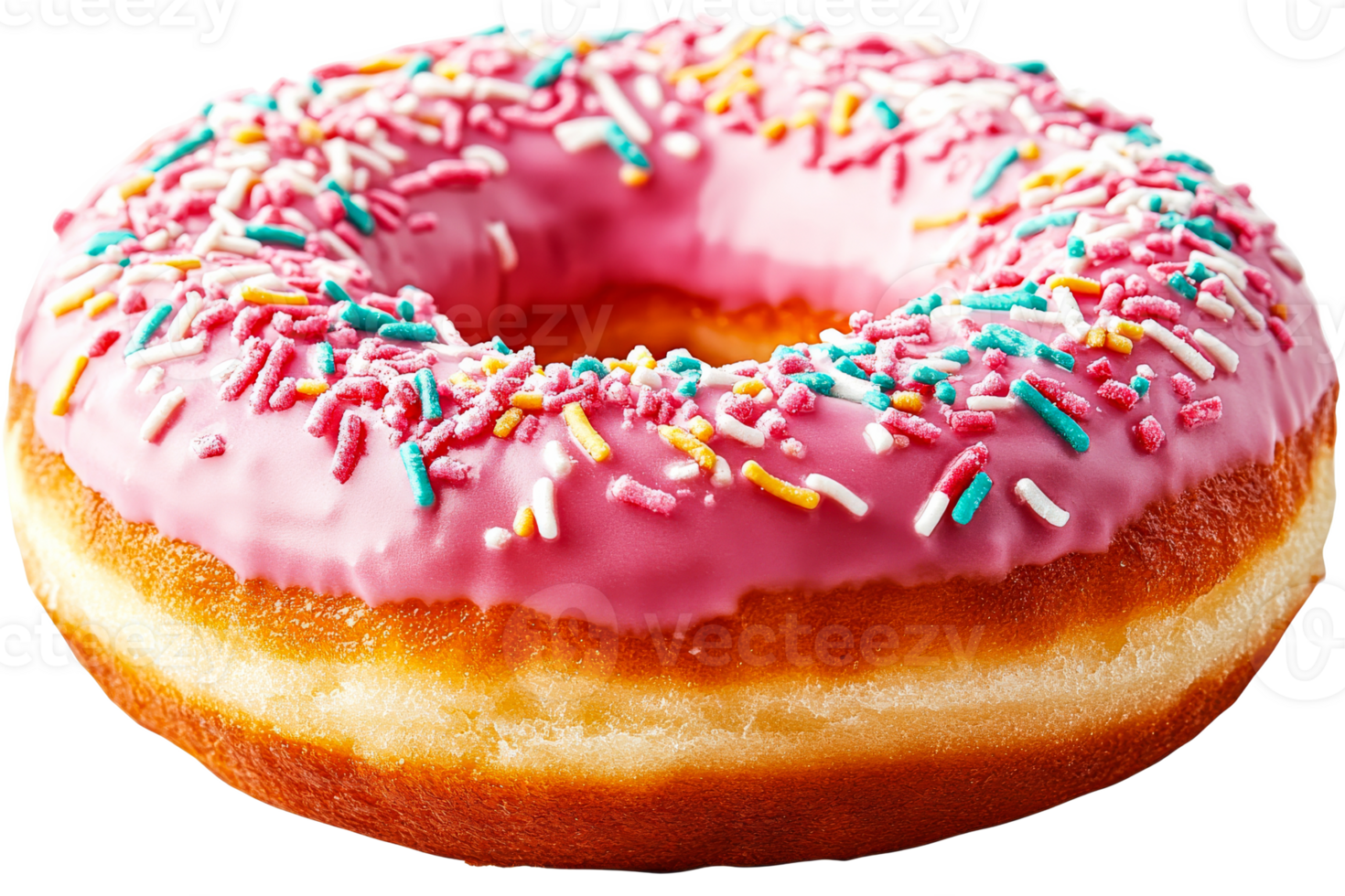 Pink donut with sprinkles on clear background png