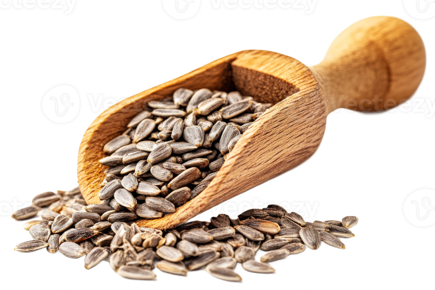 Sunflower seeds in a wooden scoop on transparent background png