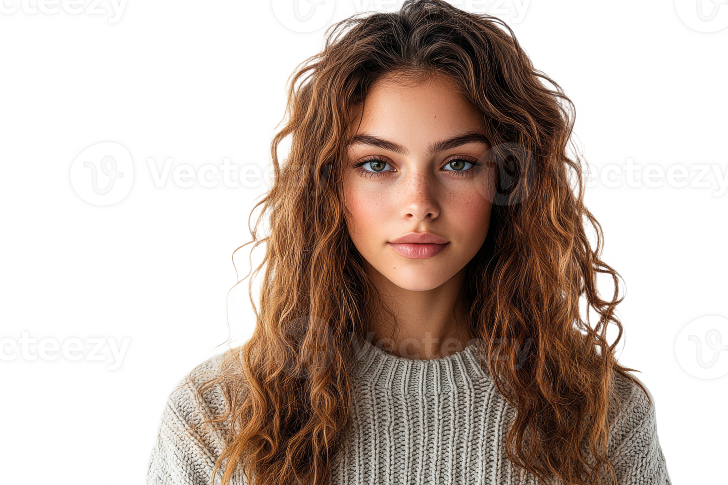 giovane donna pose con naturale Riccio capelli e maglione png