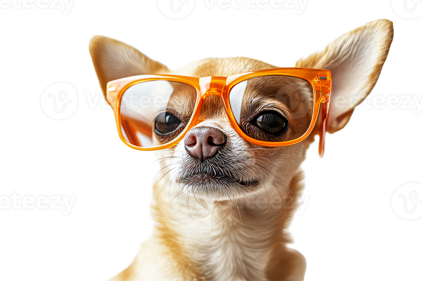 Chihuahua wearing orange glasses with a confident look png