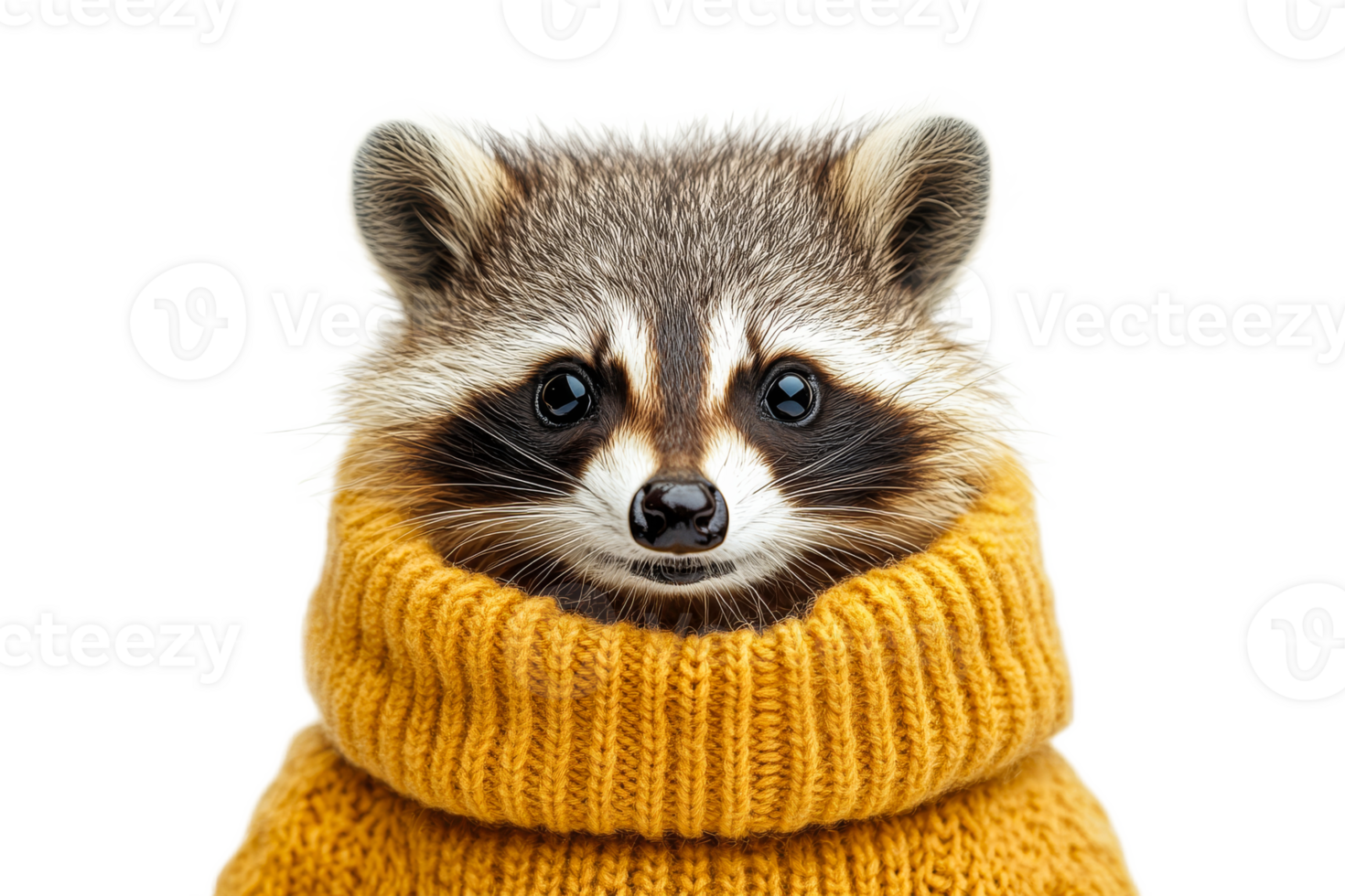 Raccoon wearing a cozy yellow sweater with a smile png
