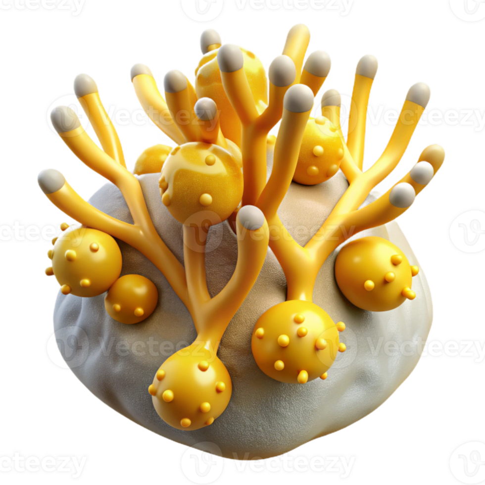 beautiful abstract Microbial Colony Growth Yellow Branches Transparent Background authentic png