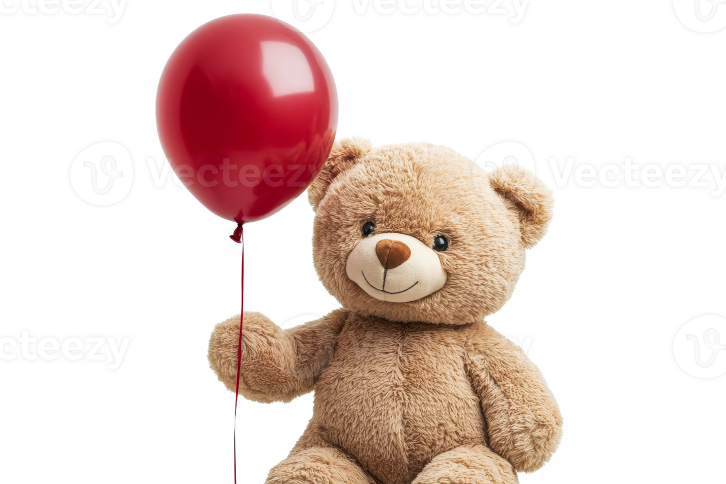 Cute teddy bear holding a red balloon with clear background png