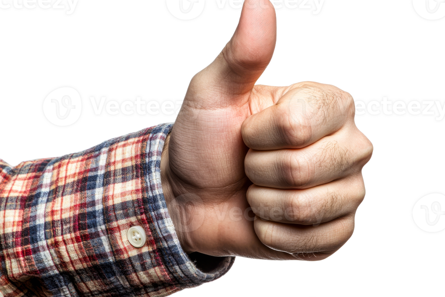 Hand giving a thumbs up gesture on a transparent background, cut out png