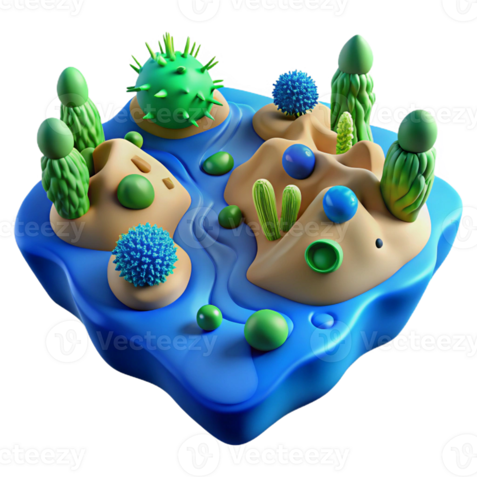 impressive minimalist Microbial Landscape Blue and Green Topography Element premium png