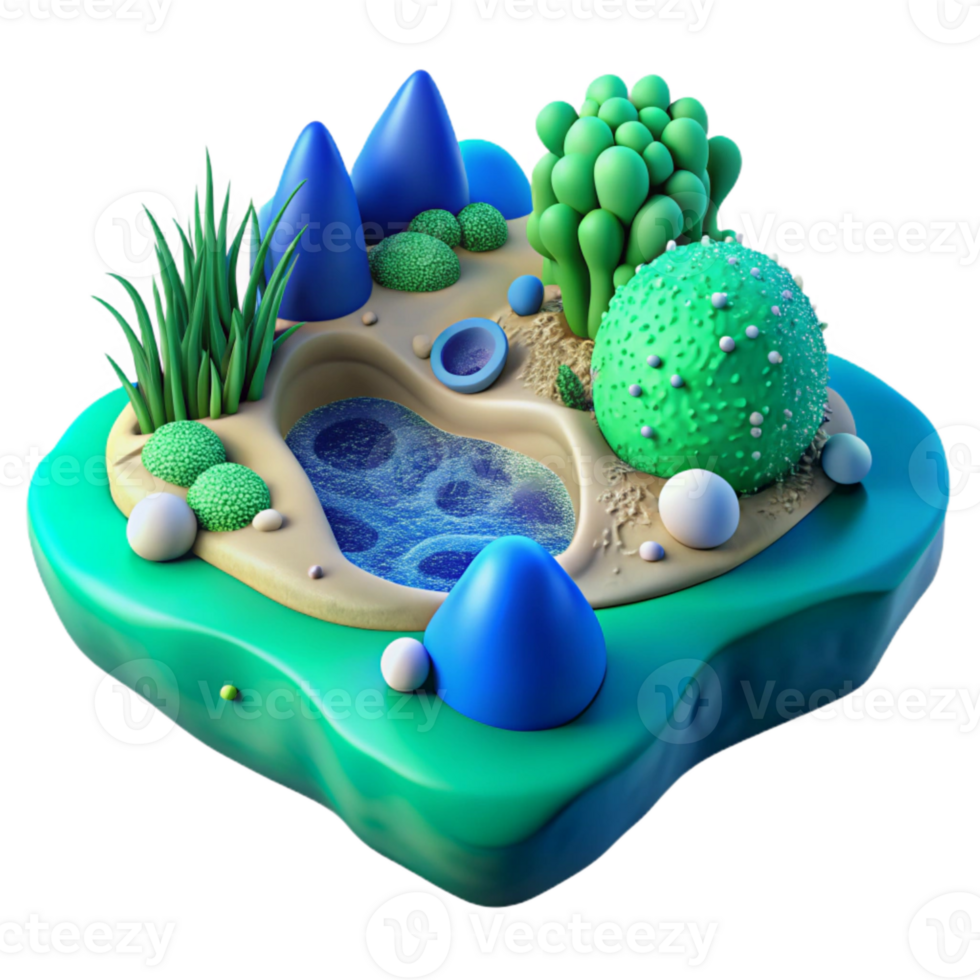 beautiful minimalist Microbial Landscape Blue and Green Topography Element original png