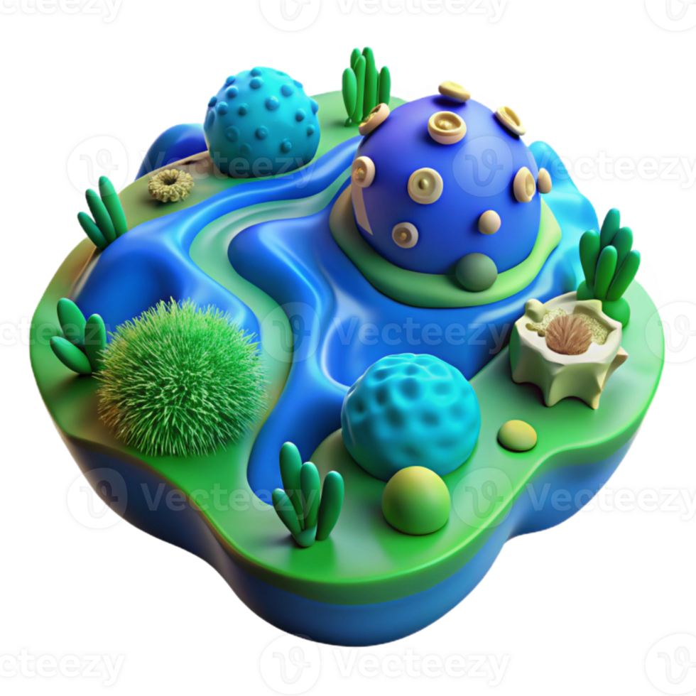 extraordinary rustic Microbial Landscape Blue and Green Topography Element detailed png
