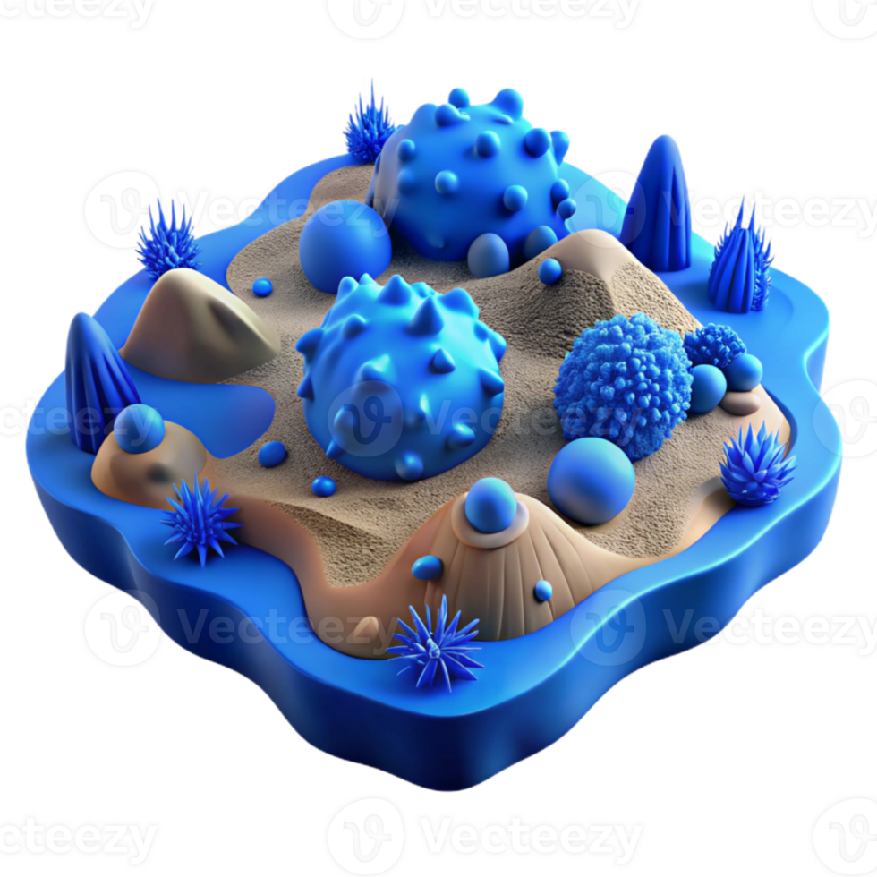 elegant abstract Microbial Landscape Blue Topography Isolated authentic png
