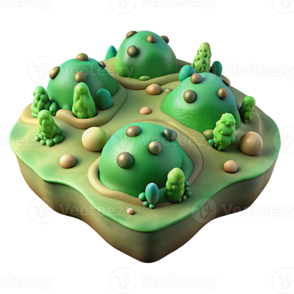elegant artistic Microbial Landscape Green Topography Transparent Background genuine png