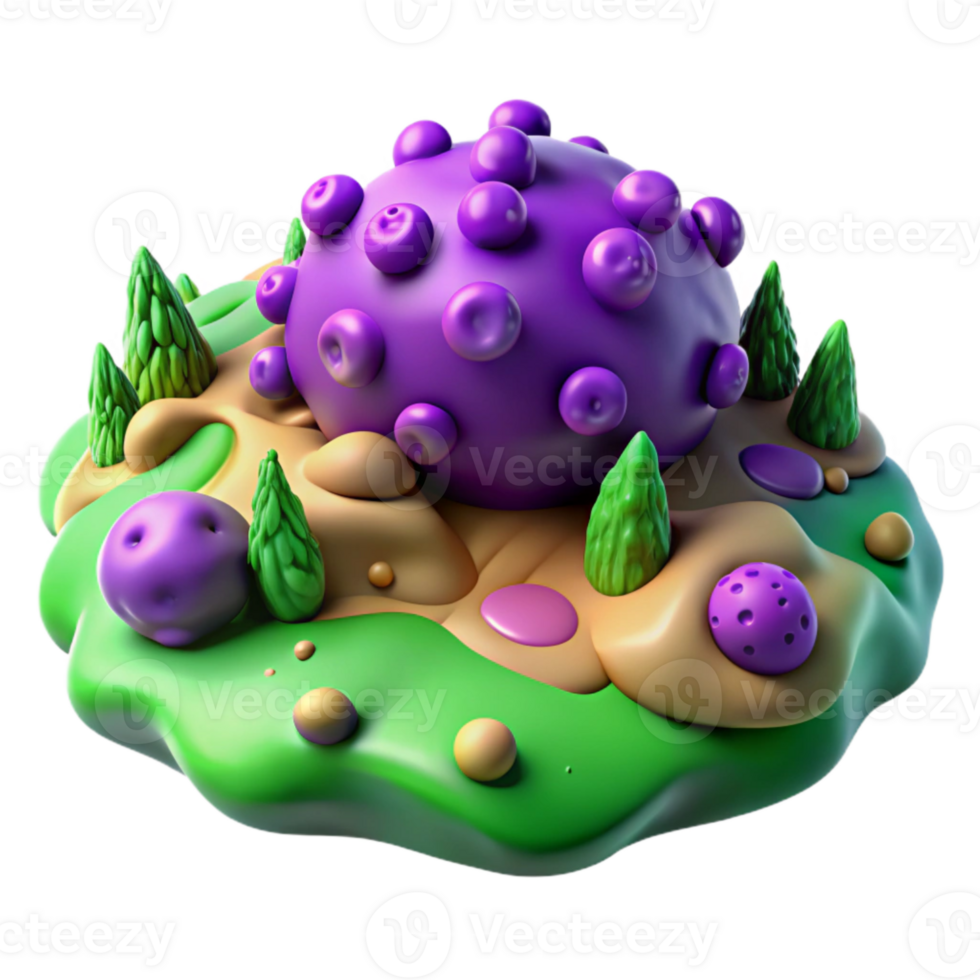 vibrant abstract Microbial Landscape Purple and Green Topography Isolated Element original png