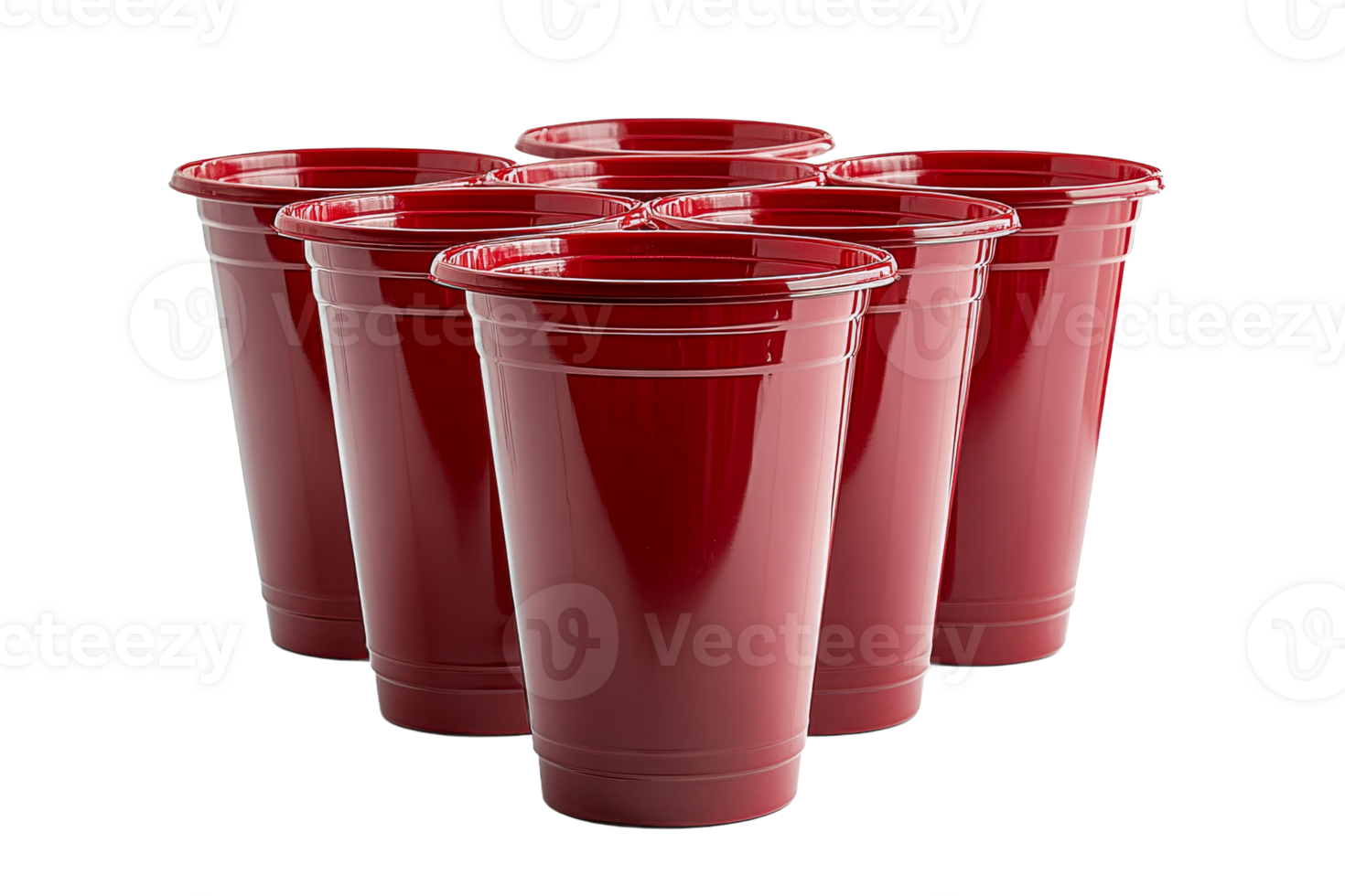 Red plastic cups arranged in a group for gathering png