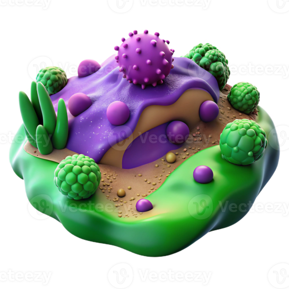 wonderful traditional Microbial Landscape Purple and Green Topography Isolated Element detailed png