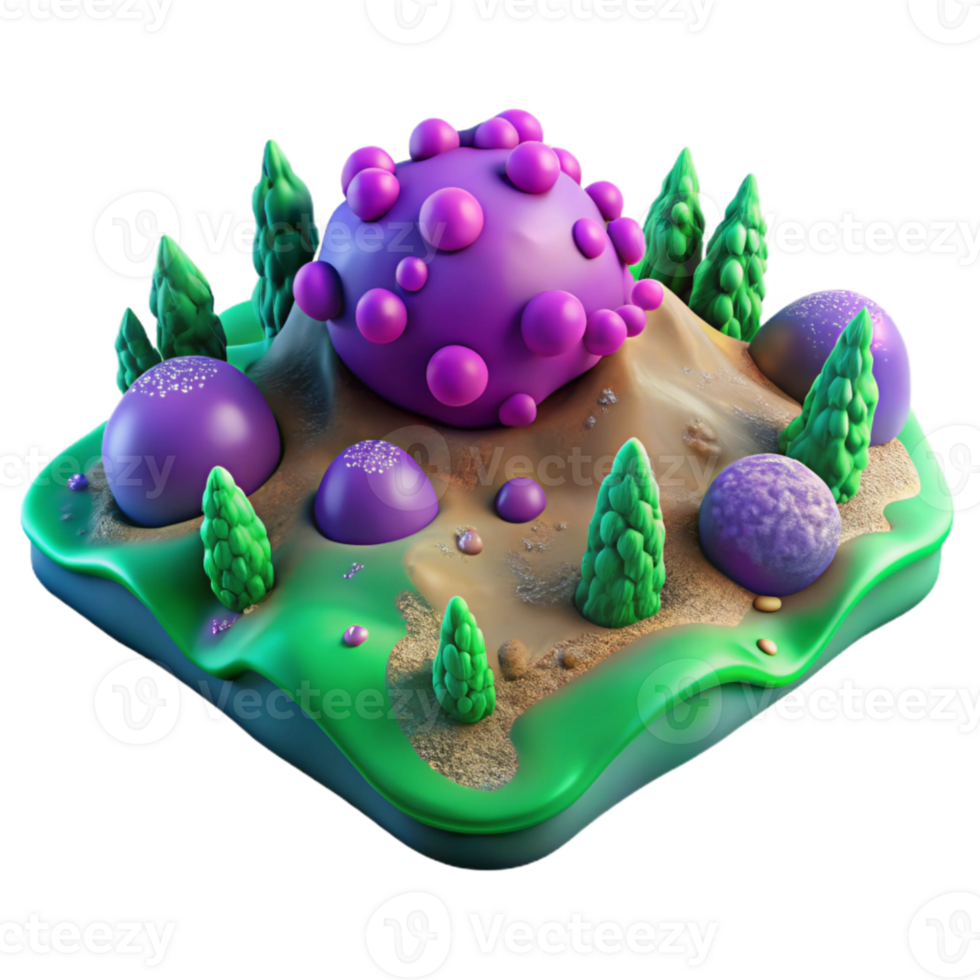 extraordinary vintage Microbial Landscape Purple and Green Topography Isolated Element detailed png