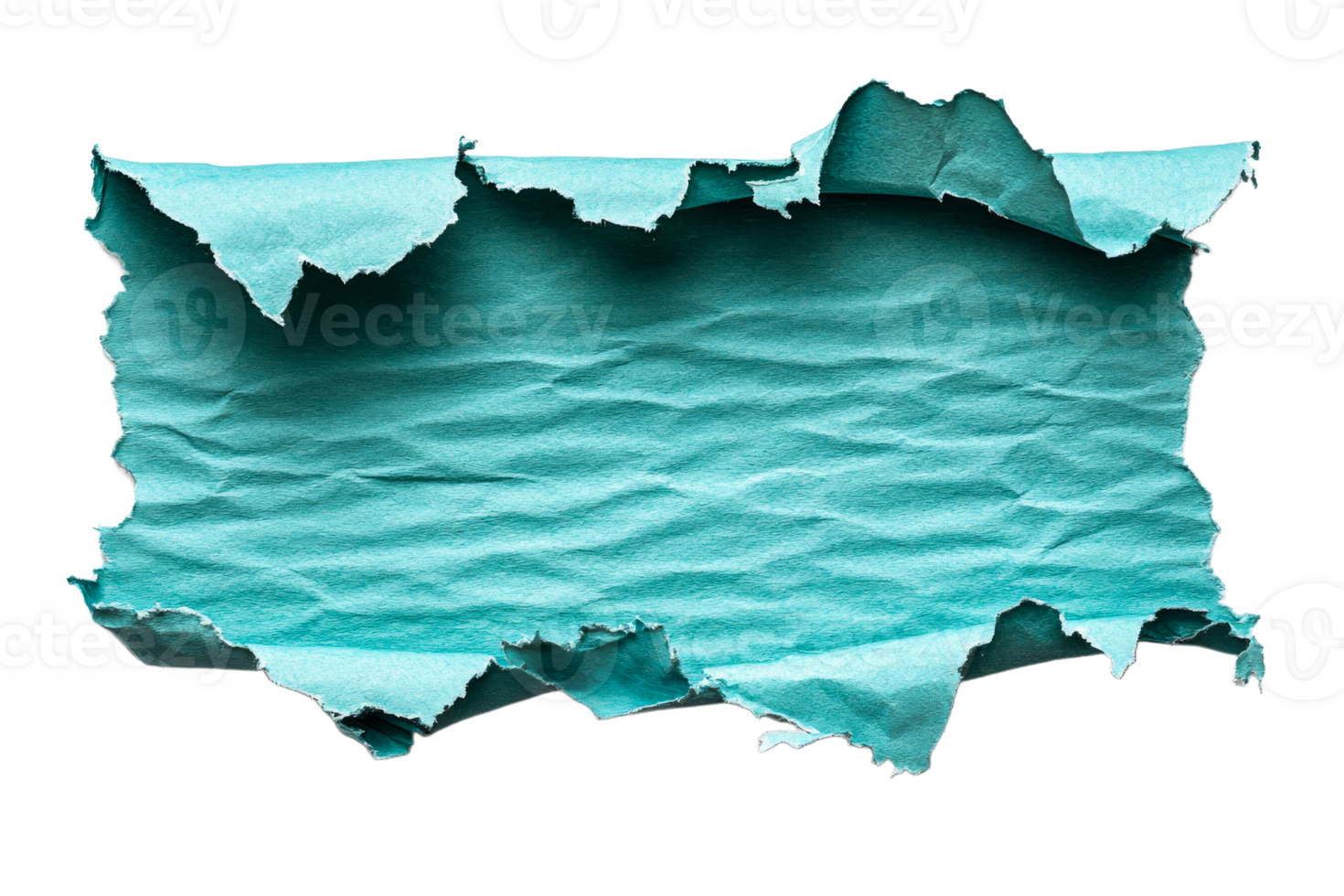 Turquoise paper tear with soft edges, transparent bg png