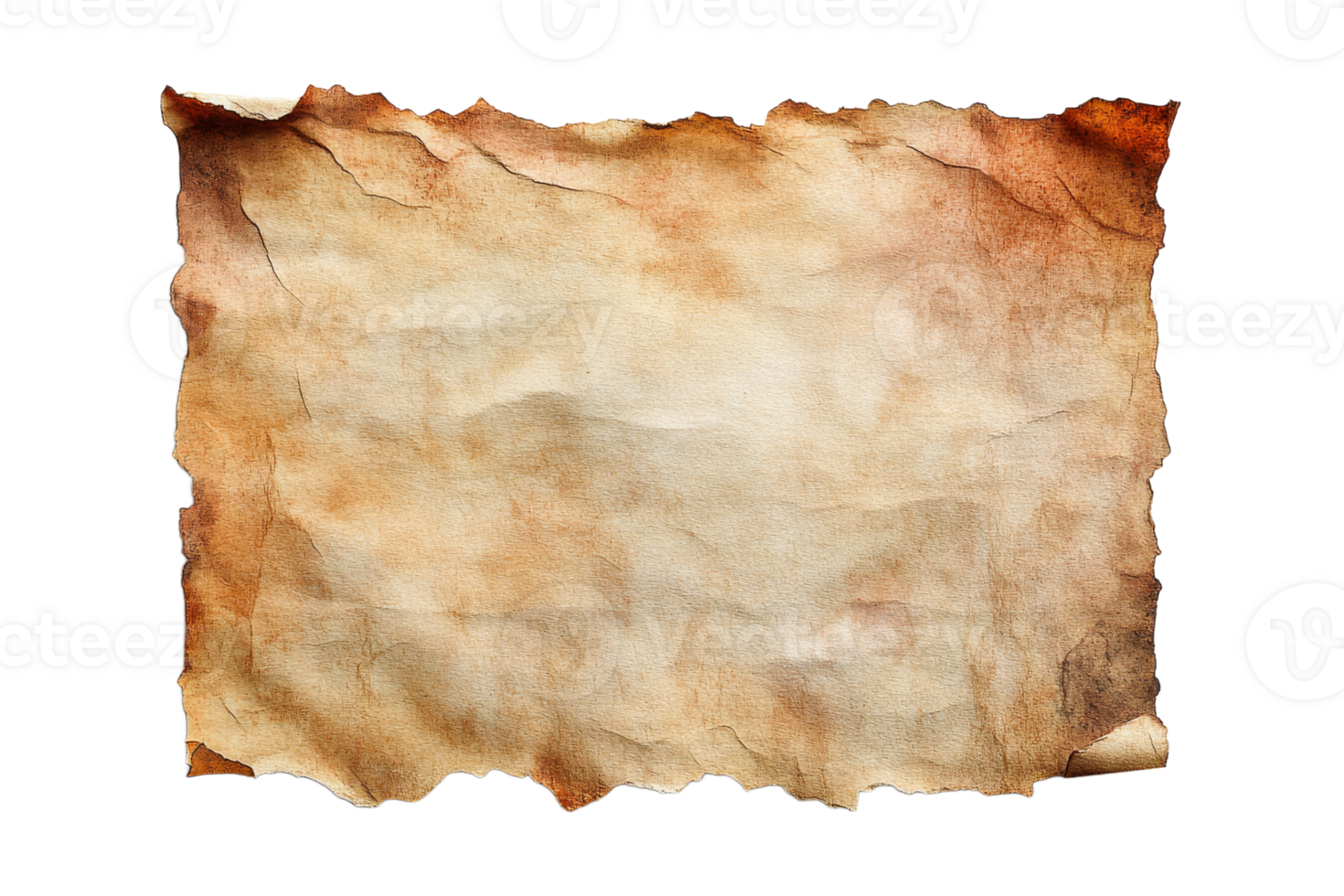 Old parchment paper with torn edges and faded texture png