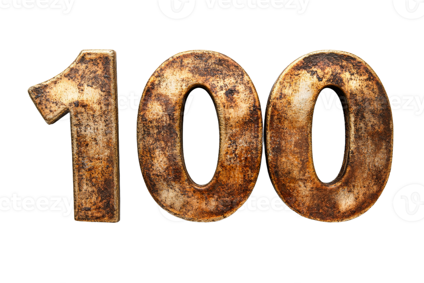 Decorative rusty bronze number 100 on transparent background png