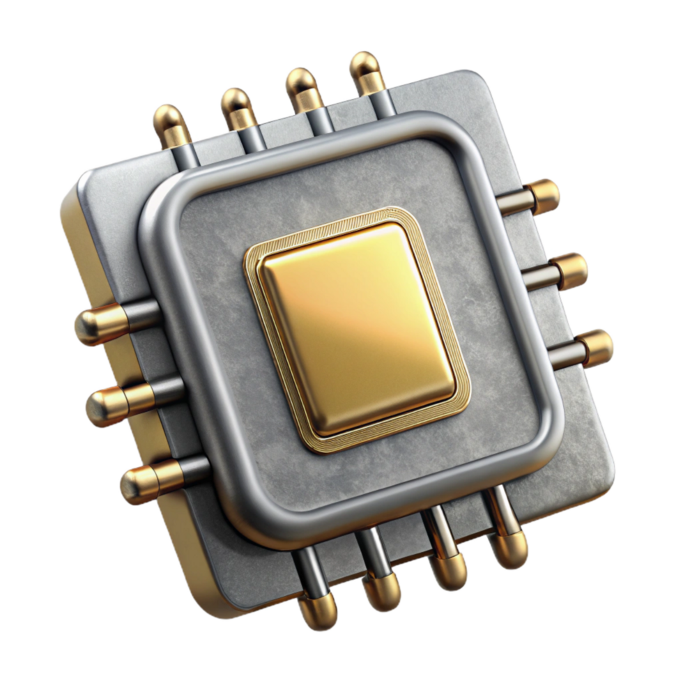 magnificent creative Microchip with Gold and Silver Contacts Cutout original png