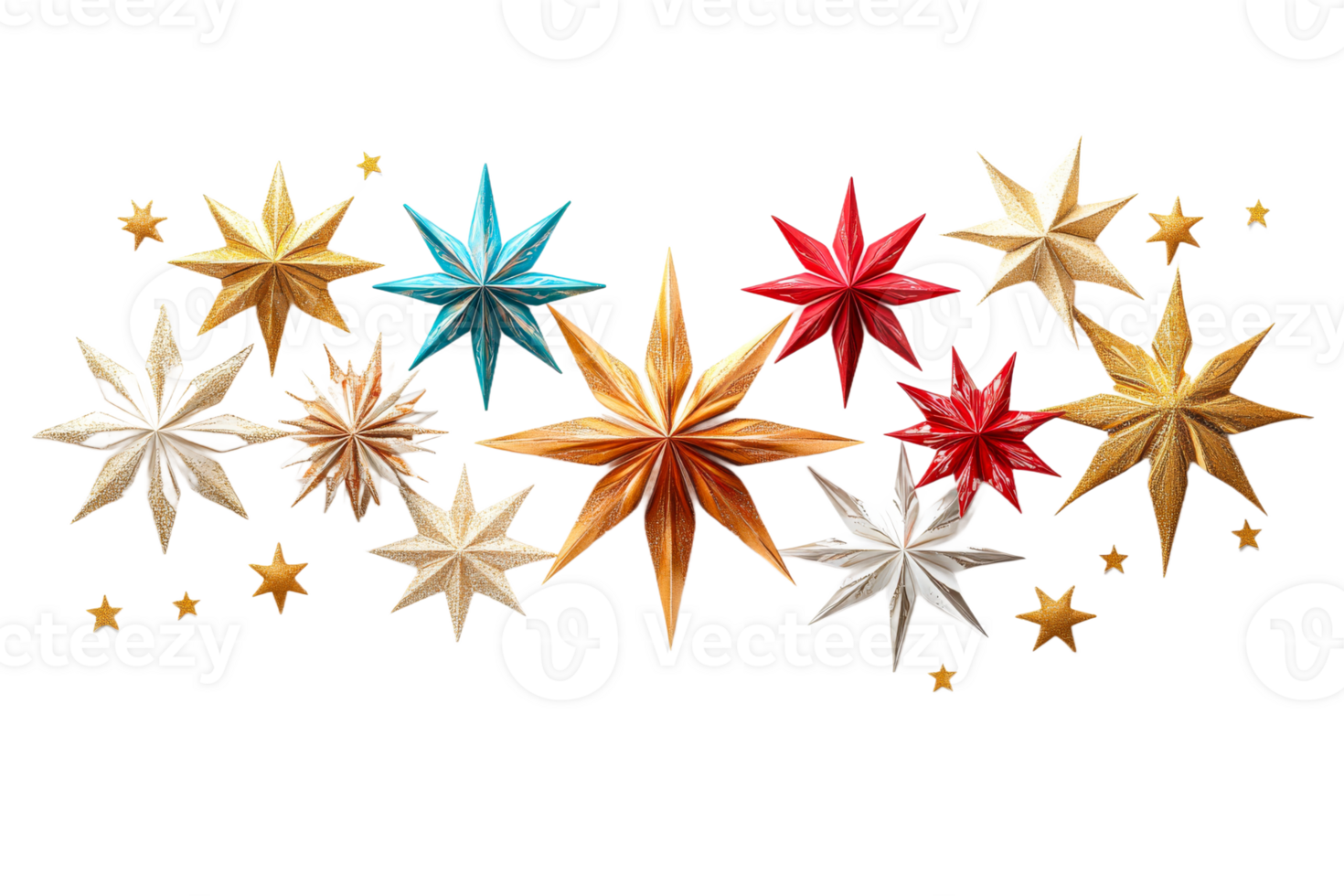 Colorful paper stars for festive decorations png