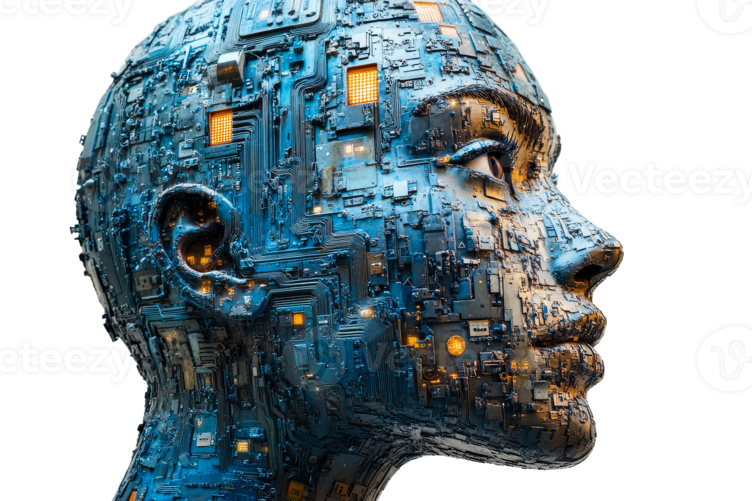 Portrait of a futuristic robot head with circuits png