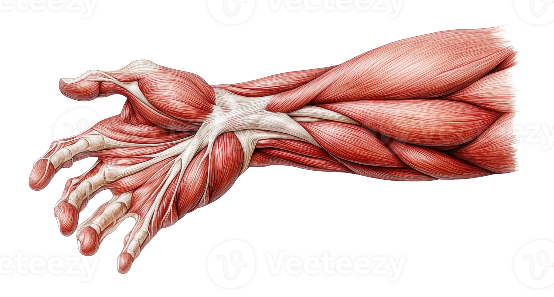 Detailed anatomical view of a human arm muscles png
