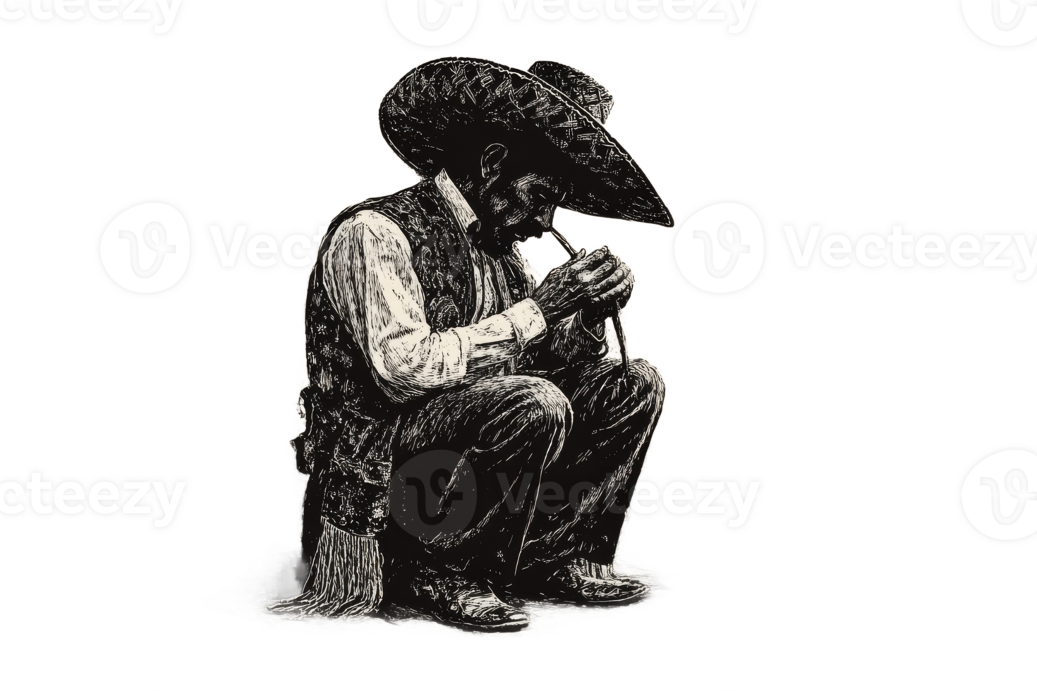 Musician with traditional instrument on clear bg png