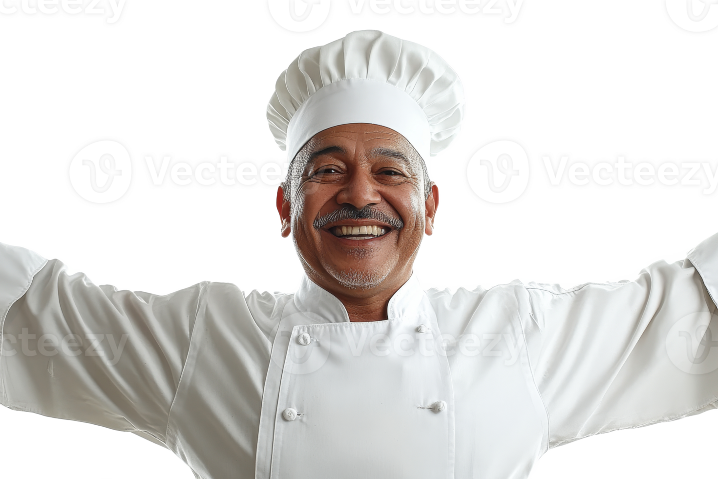 Cheerful chef welcoming guests with open arms png