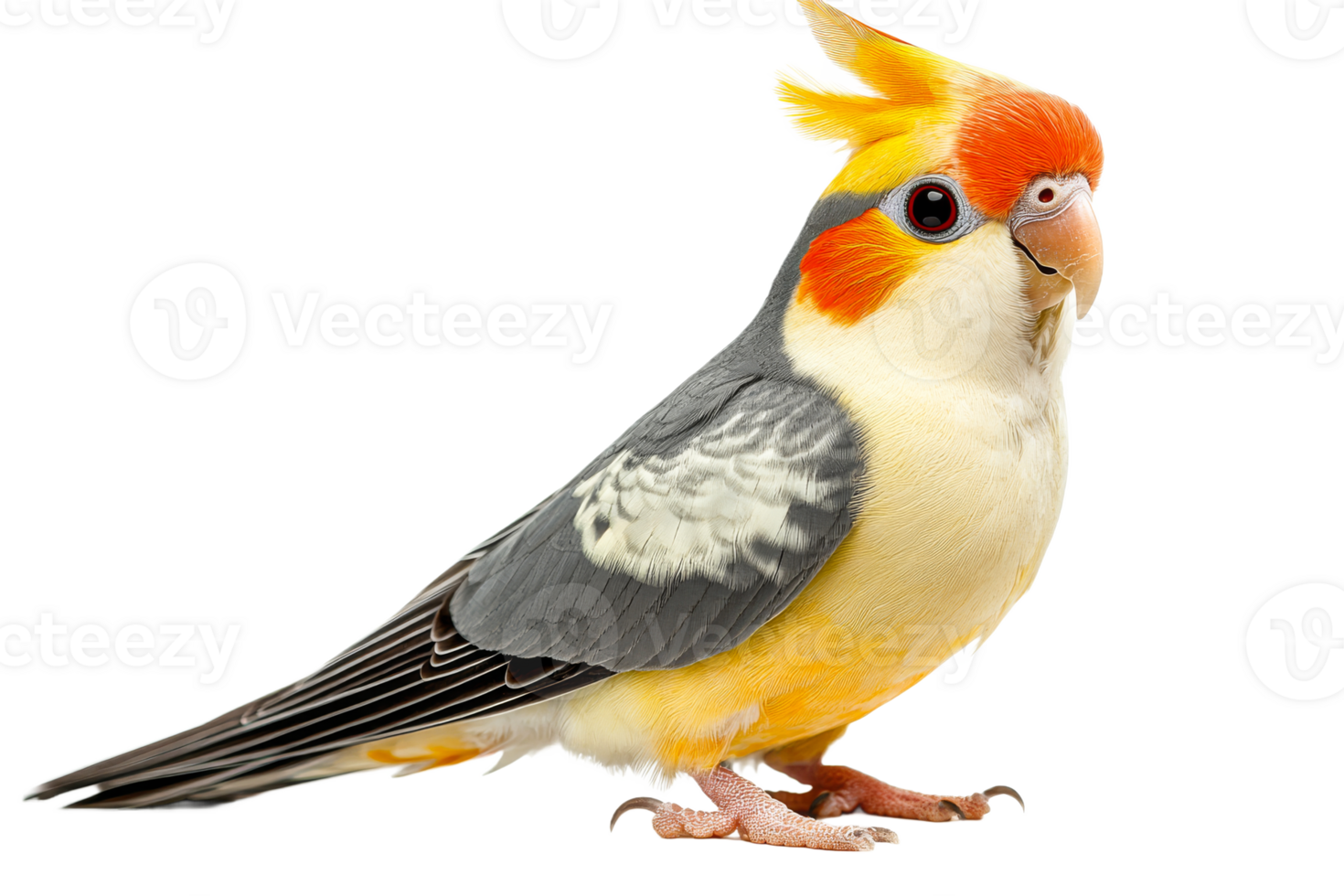 Colorful cockatiel perched with a vibrant plumage display png