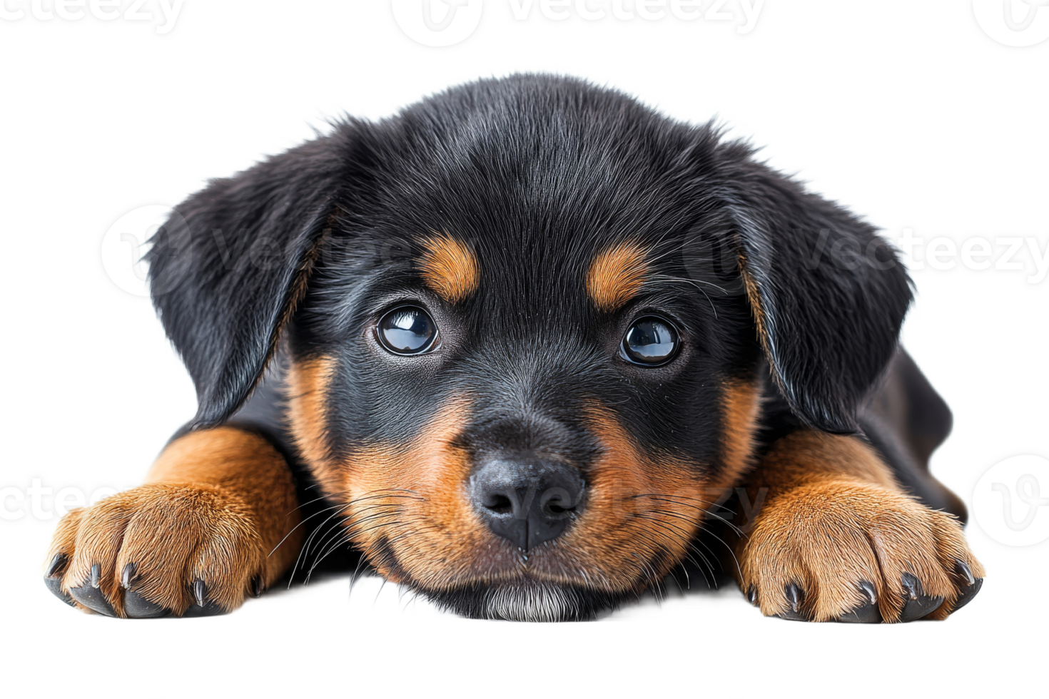 Cute rottweiler puppy resting on a soft surface png