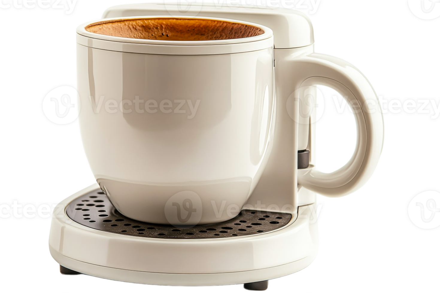 Unique coffee maker with ceramic cup and wooden interior png