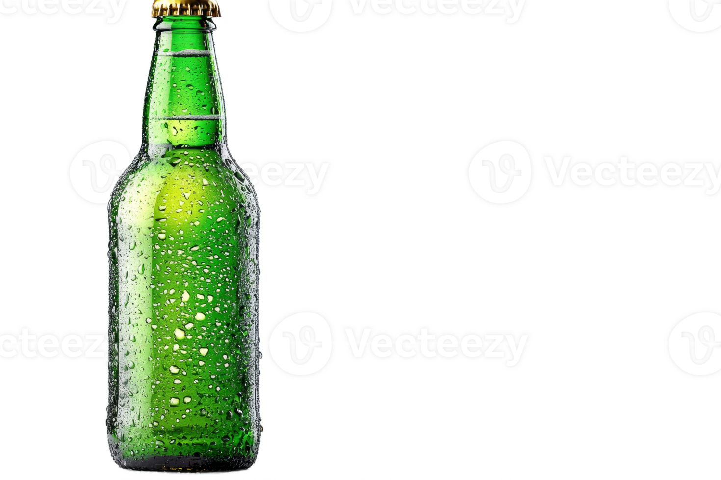 Green bottle with water droplets on clear background png