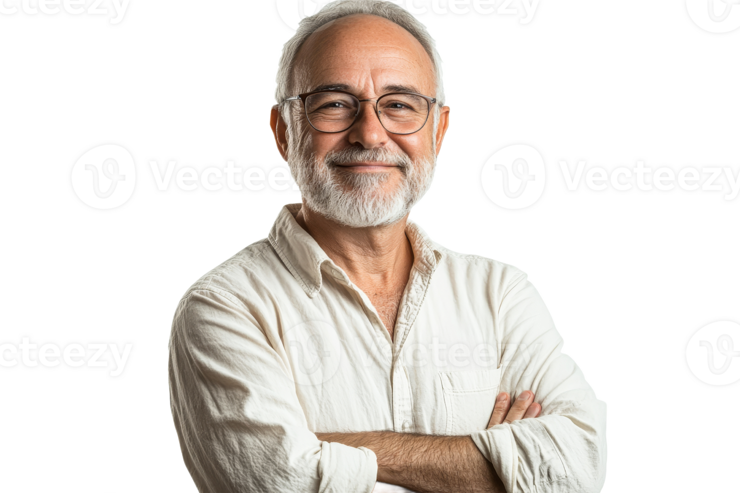 Smiling man with glasses and beard on transparent background png
