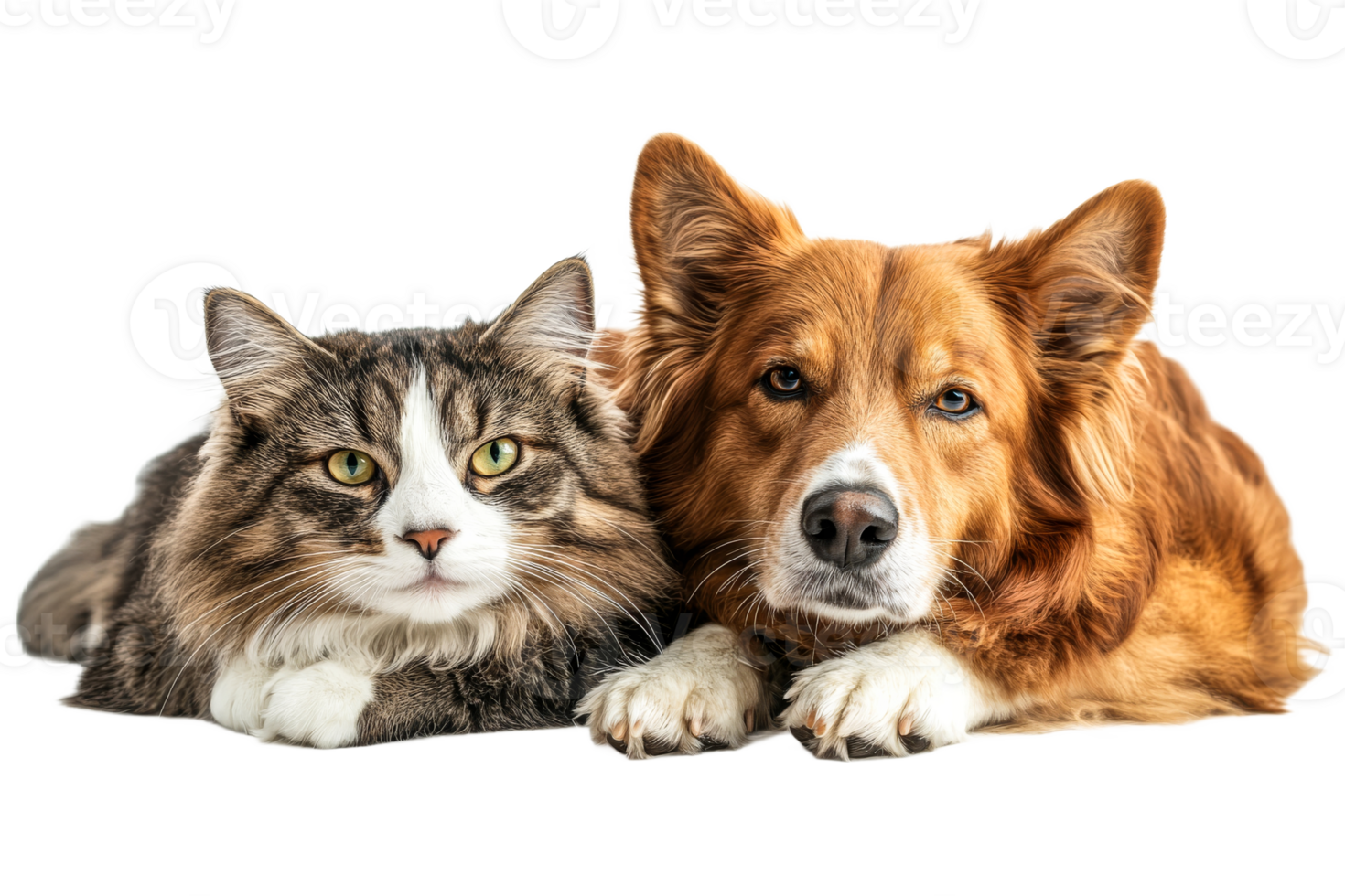 Pets relaxing together on a soft surface in a cozy setting png