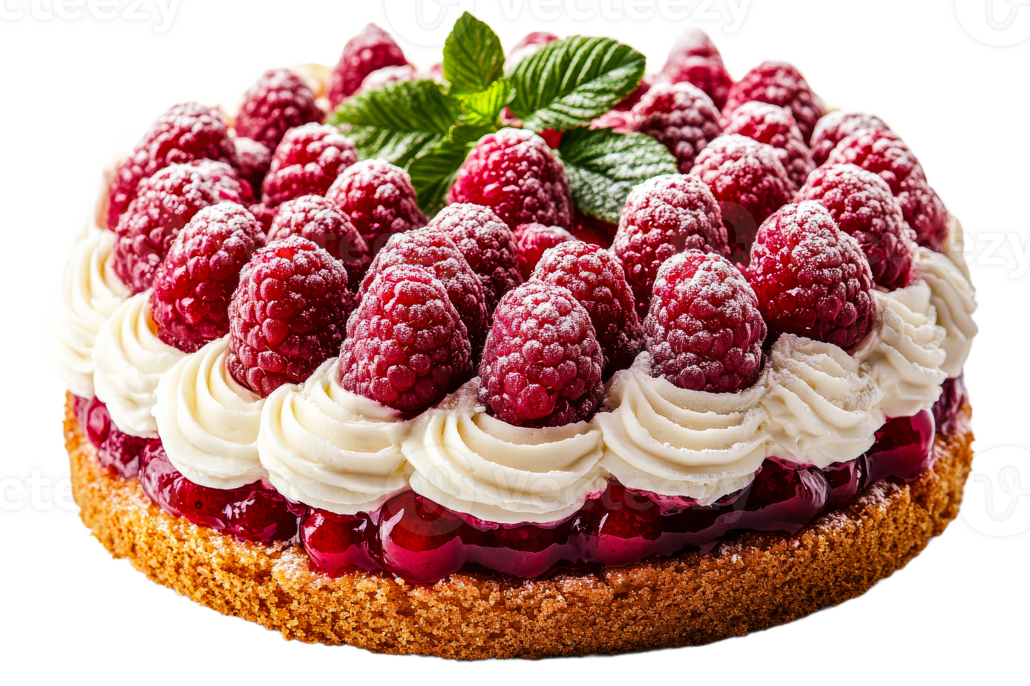 Fresh raspberry cake with whipped cream topping png