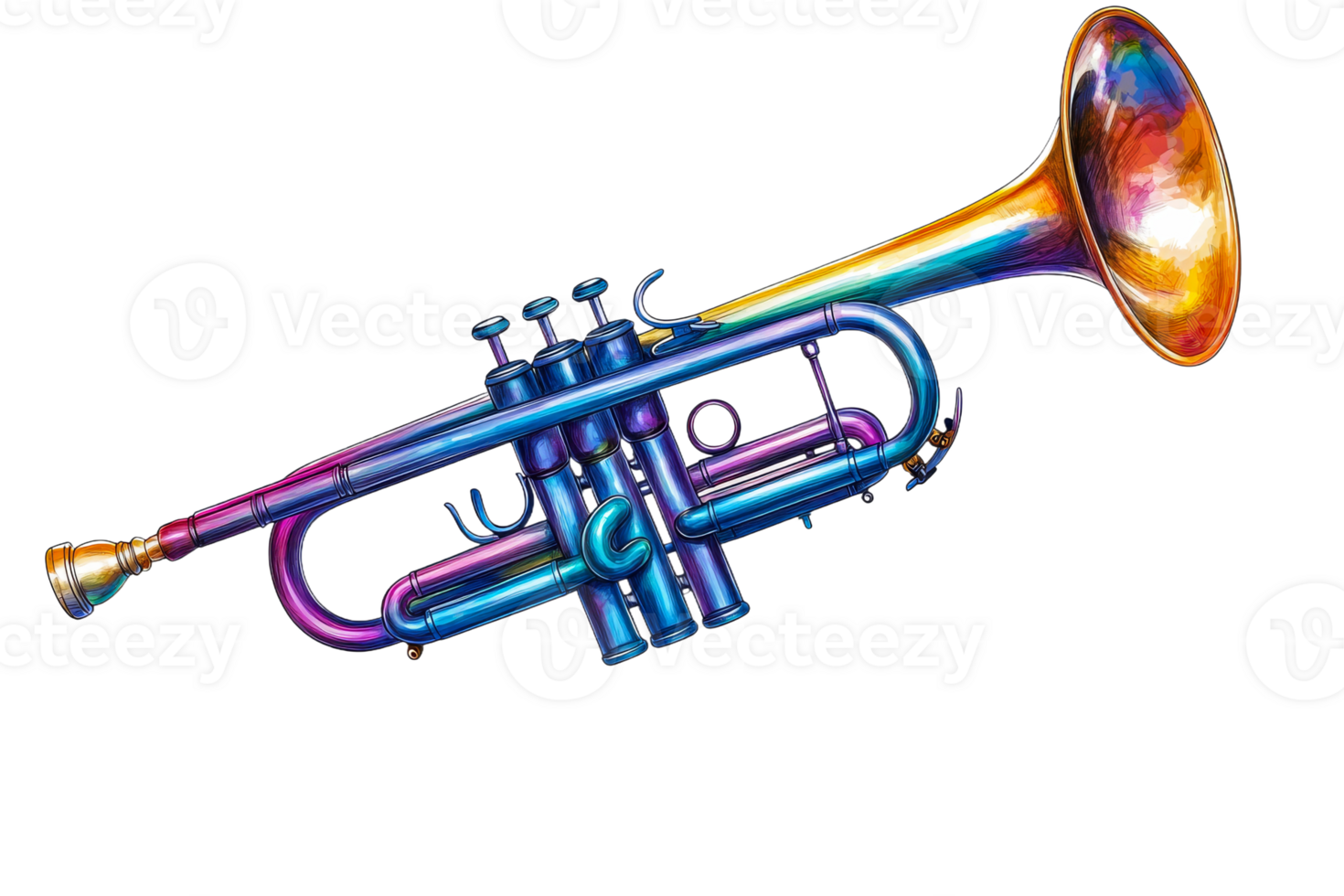 Colorful trumpet illustration with transparent background png
