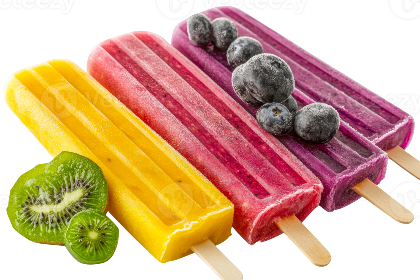 Colorful fruit popsicles with kiwi and blueberries png