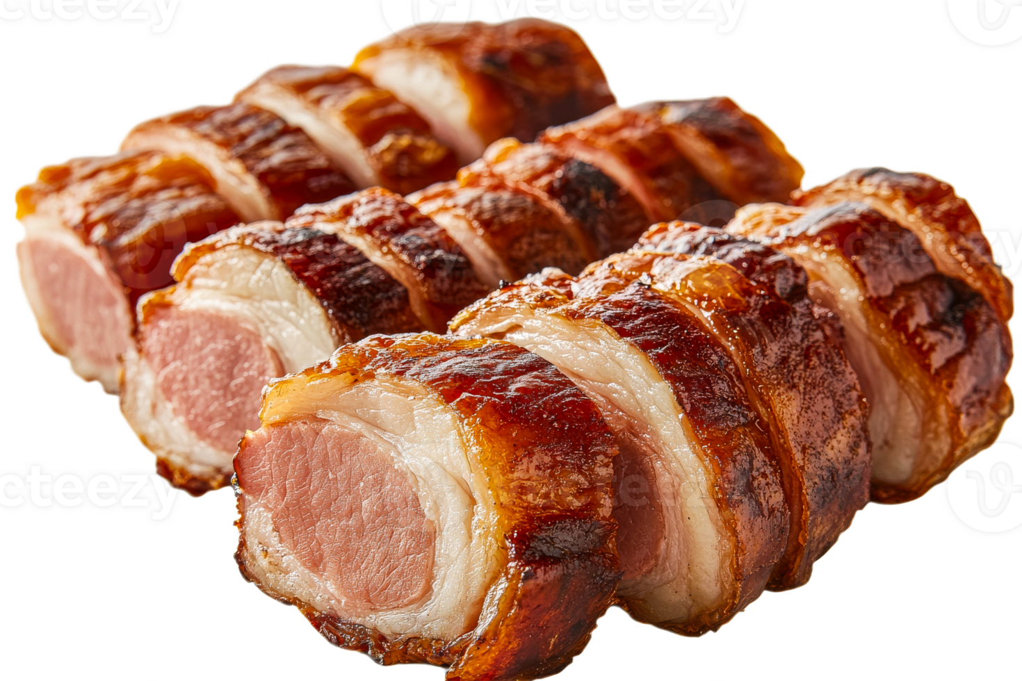 Savory pork rolls with crispy bacon outer layer png