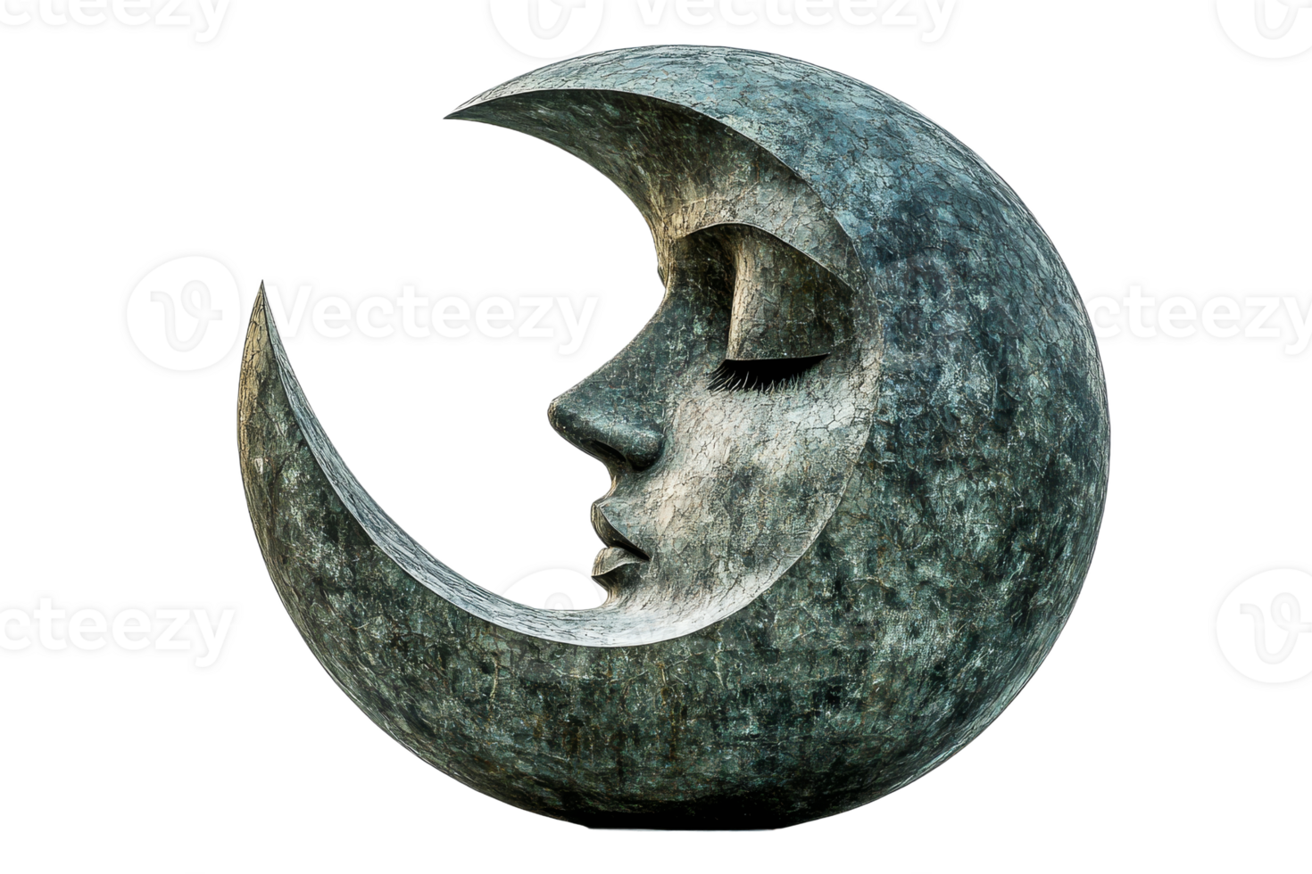 Unique moon shaped sculpture with human features png
