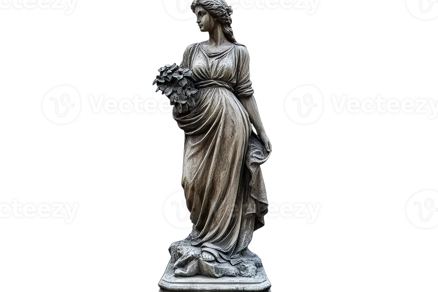 Beautiful statue of a woman holding flowers with elegance png