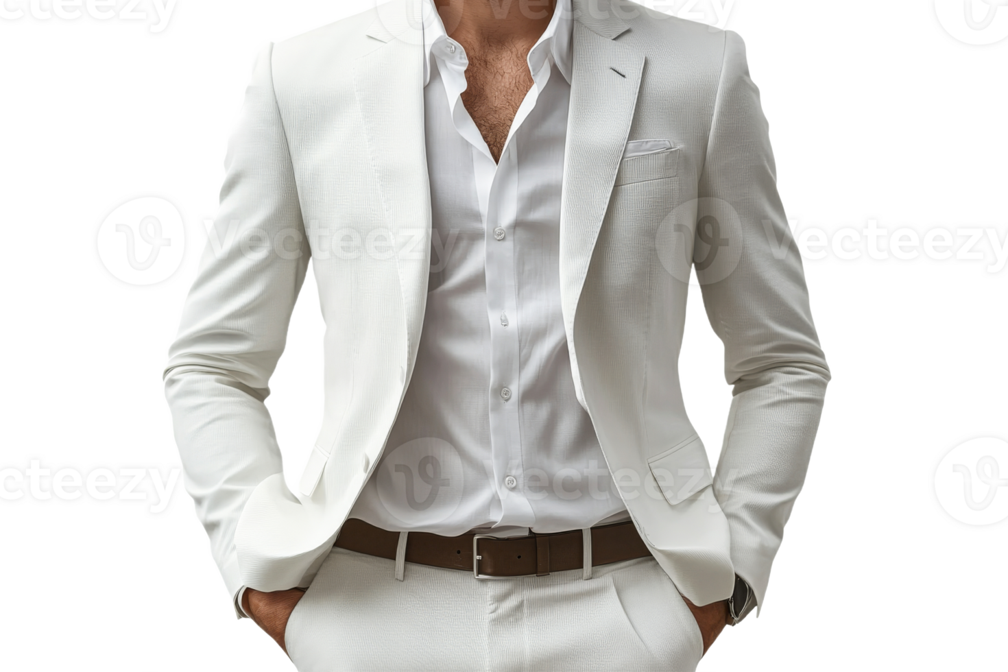 Elegant man in a white suit with confidence and style png