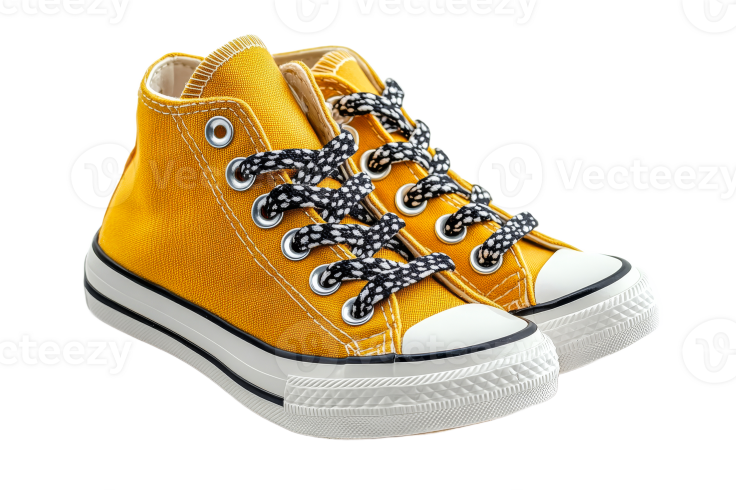 Bright yellow high top sneakers with black laces png