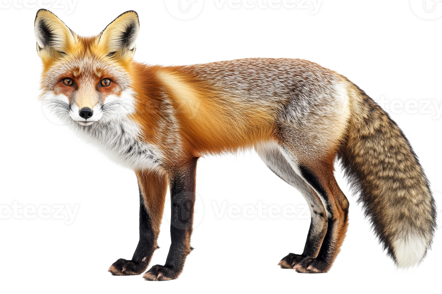 Red fox standing gracefully with a fluffy tail png