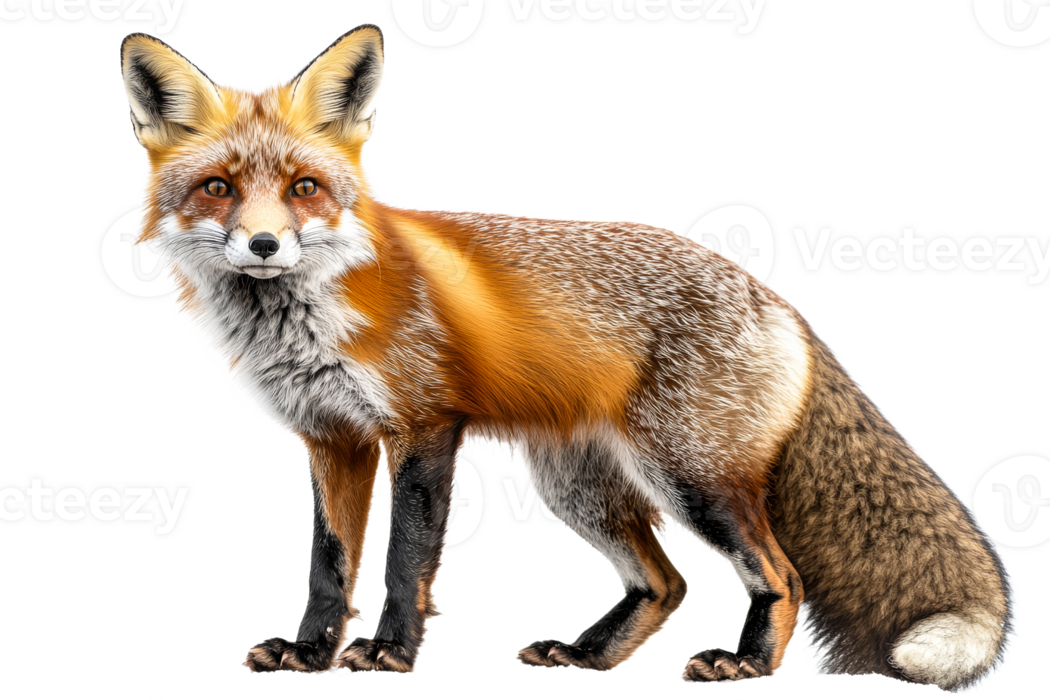 Red fox standing elegantly on a transparent background png