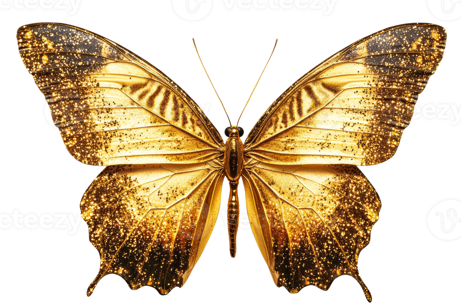 Golden butterfly with sparkles on transparent background png