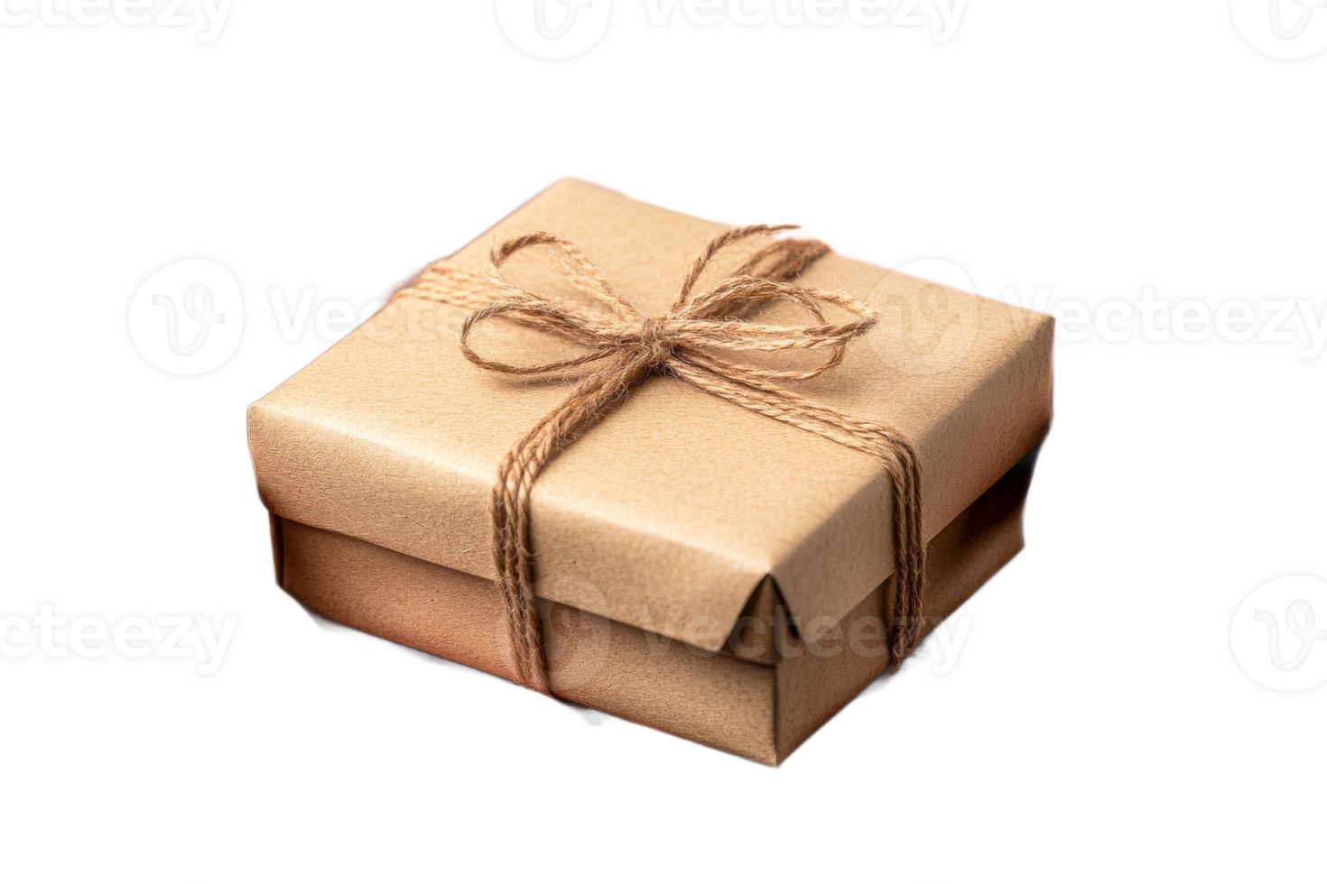 Brown gift box wrapped with twine on transparent background png